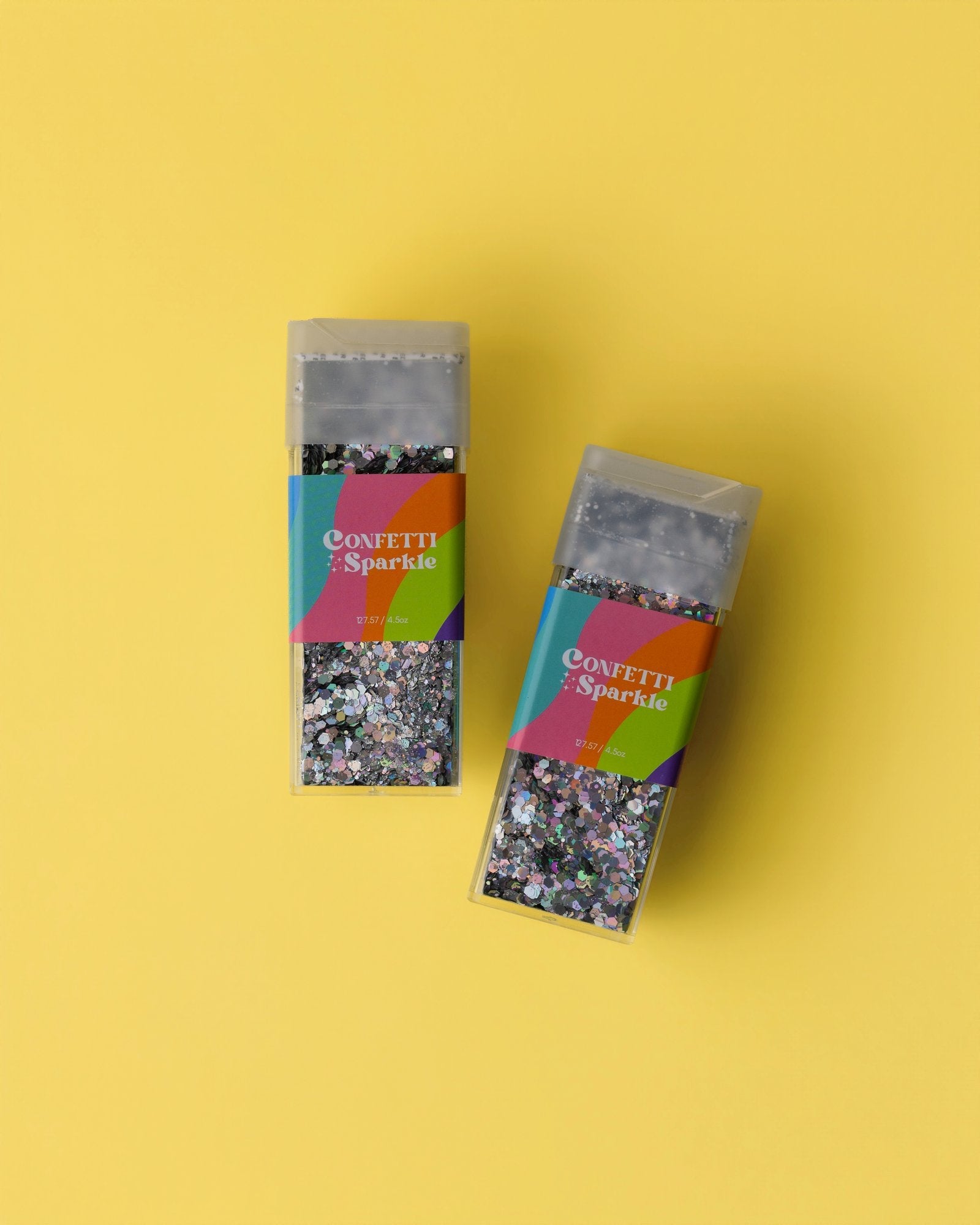 Confetti Sparkle shaker jar filled with silver holographic chunky glitter